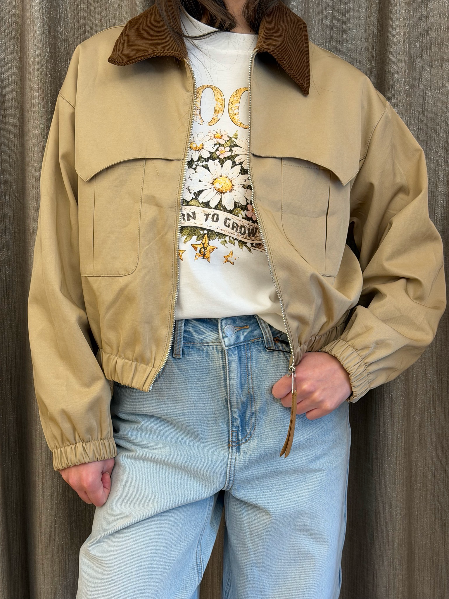 Bomber Colletto Velluto Beige