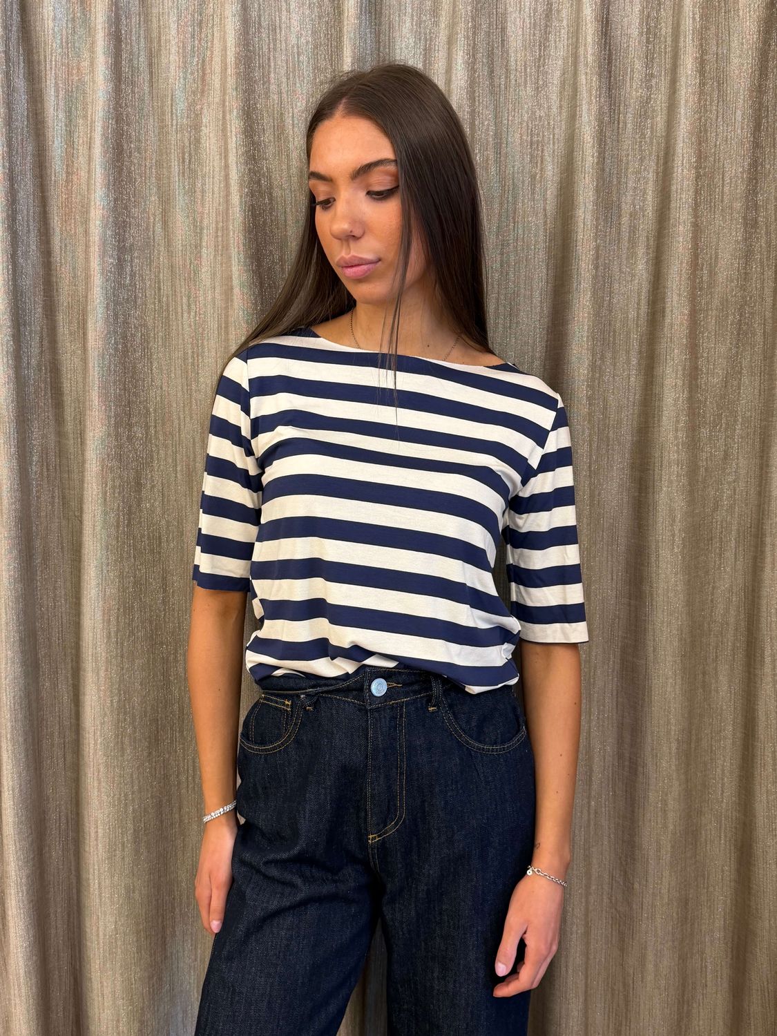 T-shirt Righe Panna Blu Susy Mix